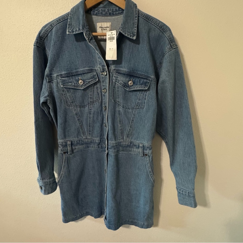 Abercrombie & Fitch Long Sleeve Denim Shirt Dress Blue Mini Western Rodeo NWT-M